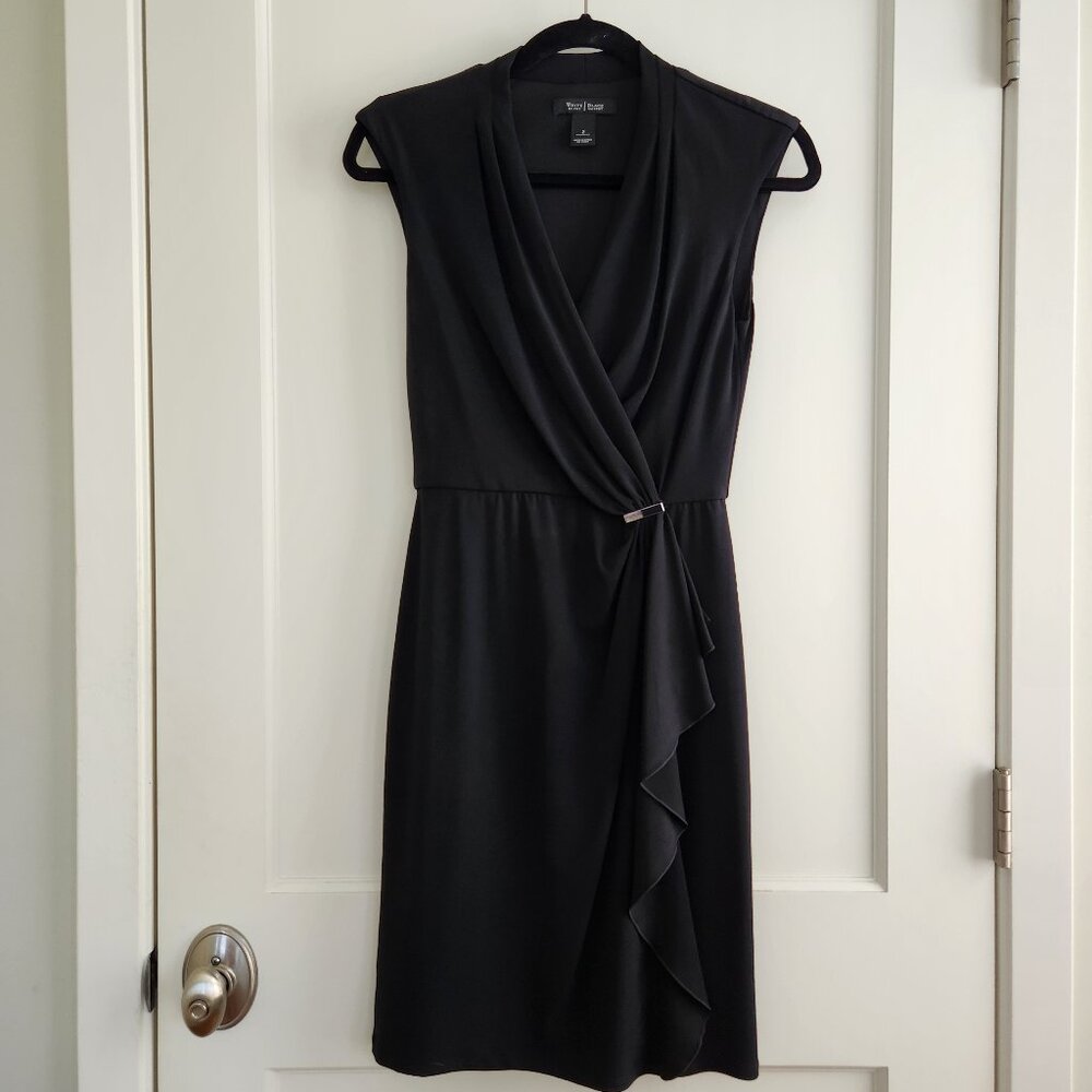 White House Black Market Black Draped Cocktail Dress Size 2 Sleeveless WHBM